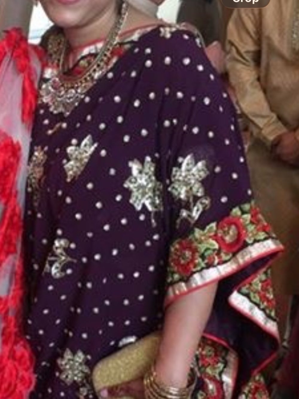 Beautiful sequined chiffon lengha sari with brocade blouse
